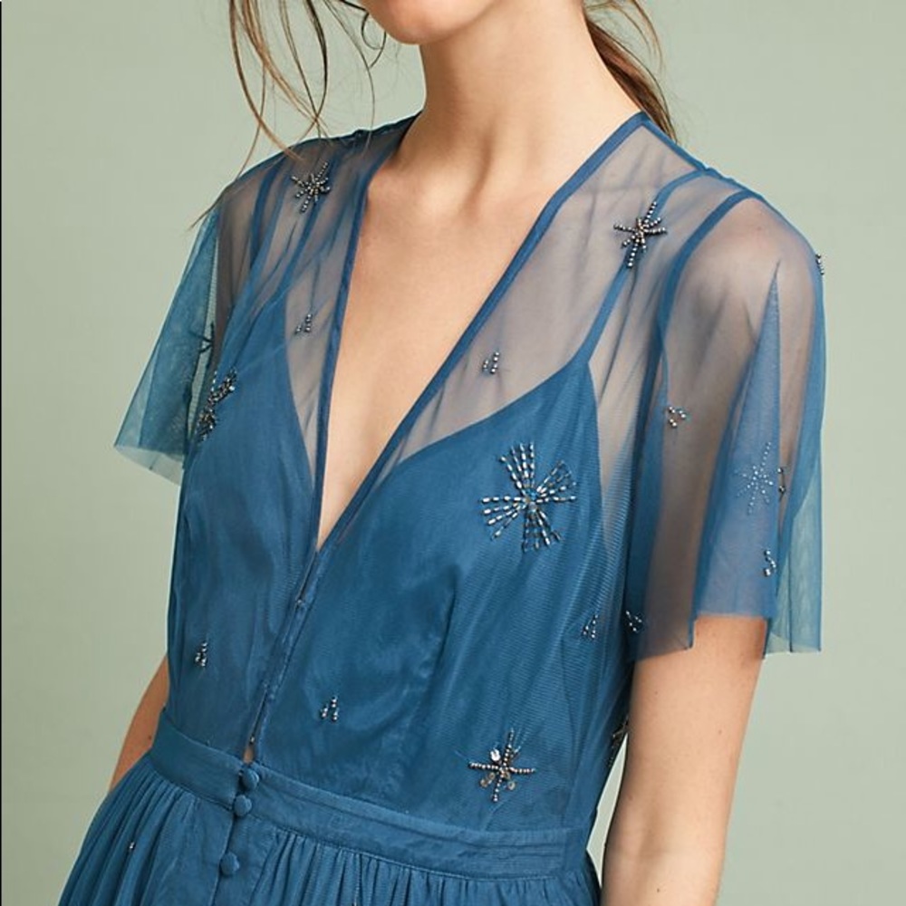 Anthropologie x Chan Luu Lille Beaded Midi Dress Size Small in Blue